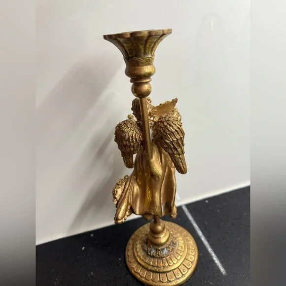 Vintage Inspired Baroque Angel‎ & Cherub Candlestick Holders Set Gilt Gold - Picture 10 of 17